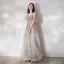 Illusion Gris Robe De Soirée 2019 Princesse Bretelles Spaghetti Sans Manches Perlage Glitter Tulle Train De Balayage Volants Dos Nu Robe De Ceremonie
