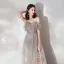 Illusion Gris Robe De Soirée 2019 Princesse Bretelles Spaghetti Sans Manches Perlage Glitter Tulle Train De Balayage Volants Dos Nu Robe De Ceremonie
