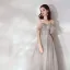 Illusion Gris Robe De Soirée 2019 Princesse Bretelles Spaghetti Sans Manches Perlage Glitter Tulle Train De Balayage Volants Dos Nu Robe De Ceremonie