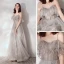 Illusion Gris Robe De Soirée 2019 Princesse Bretelles Spaghetti Sans Manches Perlage Glitter Tulle Train De Balayage Volants Dos Nu Robe De Ceremonie