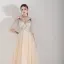 Illusion Champagne Robe De Soirée 2019 Princesse Bretelles Spaghetti Gonflée 3/4 Manches Appliques En Dentelle Perlage Longue Volants Dos Nu Robe De Ceremonie