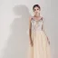 Illusion Champagne Robe De Soirée 2019 Princesse Bretelles Spaghetti Gonflée 3/4 Manches Appliques En Dentelle Perlage Longue Volants Dos Nu Robe De Ceremonie