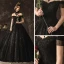 Unique Étourdissant Noire Dentelle Robe De Mariée 2019 Princesse De l'épaule Manches Courtes Dos Nu Perlage Gland Glitter Paillettes Cathedral Train Volants