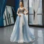 Luxe Bleu Ciel Robe De Soirée 2019 Princesse V-Cou Sans Manches Fait main Perlage Longue Volants Dos Nu Robe De Ceremonie