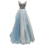 Luxe Bleu Ciel Robe De Soirée 2019 Princesse V-Cou Sans Manches Fait main Perlage Longue Volants Dos Nu Robe De Ceremonie