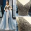 Luxe Bleu Ciel Robe De Soirée 2019 Princesse V-Cou Sans Manches Fait main Perlage Longue Volants Dos Nu Robe De Ceremonie