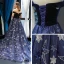 Luxe Bleu Marine Daim Robe De Soirée 2019 Princesse De l'épaule Manches Courtes Appliques En Dentelle Étoile Paillettes Chapel Train Volants Dos Nu