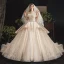 Bling Bling Champagne Wedding Dresses 2019 Ball Gown Off-The-Shoulder Short Sleeve Backless Glitter Sequins Tulle Cathedral Train Ruffle