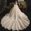 Bling Bling Champagne Wedding Dresses 2019 Ball Gown Off-The-Shoulder Short Sleeve Backless Glitter Sequins Tulle Cathedral Train Ruffle