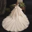 Bling Bling Champagne Wedding Dresses 2019 Ball Gown Off-The-Shoulder Short Sleeve Backless Glitter Sequins Tulle Cathedral Train Ruffle