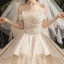 Bling Bling Champagne Wedding Dresses 2019 Ball Gown Off-The-Shoulder Short Sleeve Backless Glitter Sequins Tulle Cathedral Train Ruffle