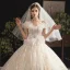 Bling Bling Champagne Robe De Mariée 2019 Robe Boule Unique De l'épaule Manches Courtes Dos Nu Glitter Paillettes Tulle Chapel Train Volants