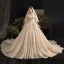 Bling Bling Champagne Wedding Dresses 2019 Ball Gown Off-The-Shoulder Short Sleeve Backless Glitter Tulle Cathedral Train Ruffle