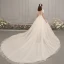 Vintage / Retro Champagne Wedding Dresses 2019 A-Line / Princess High Neck Short Sleeve Backless Beading Pearl Sash Cathedral Train Ruffle