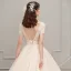 Vintage / Retro Champagne Wedding Dresses 2019 A-Line / Princess High Neck Short Sleeve Backless Beading Pearl Sash Cathedral Train Ruffle
