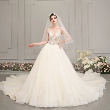 Illusion Champagne Robe De Mariée 2019 Princesse Bretelles Spaghetti Sans Manches Dos Nu Appliques En Dentelle Percé Perlage Glitter Tulle Cathedral Train Volants