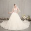 Illusion Champagne Wedding Dresses 2019 A-Line / Princess Spaghetti Straps Sleeveless Backless Appliques Lace Pierced Beading Glitter Tulle Cathedral Train Ruffle