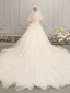 Illusion Champagne Wedding Dresses 2019 A-Line / Princess Spaghetti Straps Sleeveless Backless Appliques Lace Pierced Beading Glitter Tulle Cathedral Train Ruffle