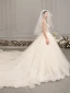 Illusion Champagne Wedding Dresses 2019 A-Line / Princess Spaghetti Straps Sleeveless Backless Appliques Lace Pierced Beading Glitter Tulle Cathedral Train Ruffle