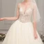 Illusion Champagne Wedding Dresses 2019 A-Line / Princess Spaghetti Straps Sleeveless Backless Appliques Lace Pierced Beading Glitter Tulle Cathedral Train Ruffle