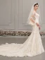 Best Champagne See-through Wedding Dresses 2019 Trumpet / Mermaid Scoop Neck Bell sleeves Backless Appliques Lace Beading Chapel Train Ruffle