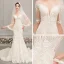 Best Champagne See-through Wedding Dresses 2019 Trumpet / Mermaid Scoop Neck Bell sleeves Backless Appliques Lace Beading Chapel Train Ruffle