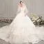 Luxury / Gorgeous Ivory See-through Wedding Dresses 2019 Ball Gown Scoop Neck 3/4 Sleeve Backless Beading Cathedral Train Cascading Ruffles
