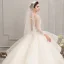 Luxury / Gorgeous Ivory See-through Wedding Dresses 2019 Ball Gown Scoop Neck 3/4 Sleeve Backless Beading Cathedral Train Cascading Ruffles