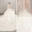 Luxury / Gorgeous Ivory See-through Wedding Dresses 2019 Ball Gown Scoop Neck 3/4 Sleeve Backless Beading Cathedral Train Cascading Ruffles