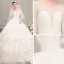 Luxury / Gorgeous Ivory See-through Wedding Dresses 2019 Ball Gown Scoop Neck 3/4 Sleeve Backless Beading Cathedral Train Cascading Ruffles