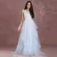 Élégant Bleu Ciel Robe De Bal 2018 Princesse Encolure Dégagée Sans Manches Appliques En Dentelle Paillettes Train De Balayage Volants en Cascade Dos Nu Robe De Ceremonie