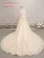 Elegant Champagne Brudekjoler 2019 Prinsesse Spaghettistropper Uten Ermer Ryggløse Glitter Appliques Blonder Perle Beading Chapel Train Buste