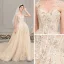Elegant Champagne Brudekjoler 2019 Prinsesse Spaghettistropper Uten Ermer Ryggløse Glitter Appliques Blonder Perle Beading Chapel Train Buste
