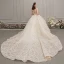 Romantique Champagne Transparentes Robe De Mariée 2019 Robe Boule Encolure Dégagée Sans Manches Dos Nu Glitter Appliques En Dentelle Perlage Cathedral Train Volants