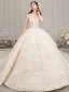 Romantique Champagne Transparentes Robe De Mariée 2019 Robe Boule Encolure Dégagée Sans Manches Dos Nu Glitter Appliques En Dentelle Perlage Cathedral Train Volants