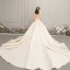 Elegant Champagne Satin Wedding Dresses 2019 A-Line / Princess Spaghetti Straps Sleeveless Backless Appliques Flower Beading Cathedral Train Ruffle