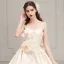 Elegant Champagne Satin Wedding Dresses 2019 A-Line / Princess Spaghetti Straps Sleeveless Backless Appliques Flower Beading Cathedral Train Ruffle