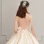 Elegant Champagne Satin Wedding Dresses 2019 A-Line / Princess Spaghetti Straps Sleeveless Backless Appliques Flower Beading Cathedral Train Ruffle