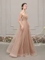 Luxury / Gorgeous Champagne See-through Evening Dresses  2019 A-Line / Princess Scoop Neck Sleeveless Rhinestone Beading Floor-Length / Long Ruffle Backless Formal Dresses