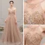 Luxury / Gorgeous Champagne See-through Evening Dresses  2019 A-Line / Princess Scoop Neck Sleeveless Rhinestone Beading Floor-Length / Long Ruffle Backless Formal Dresses
