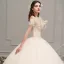 Chic / Beautiful Champagne Outdoor / Garden Wedding Dresses 2019 Ball Gown Amazing / Unique Off-The-Shoulder Short Sleeve Backless Beading Glitter Tulle Floor-Length / Long Ruffle