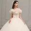 Chic / Beautiful Champagne Outdoor / Garden Wedding Dresses 2019 Ball Gown Amazing / Unique Off-The-Shoulder Short Sleeve Backless Beading Glitter Tulle Floor-Length / Long Ruffle