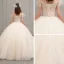 Chic / Beautiful Champagne Outdoor / Garden Wedding Dresses 2019 Ball Gown Amazing / Unique Off-The-Shoulder Short Sleeve Backless Beading Glitter Tulle Floor-Length / Long Ruffle