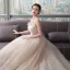 Schöne Champagner Brautkleider / Hochzeitskleider 2019 Empire Spaghettiträger Ärmellos Rückenfreies Applikationen Spitze Perlenstickerei Perle Glanz Tülle Kapelle-Schleppe Rüschen