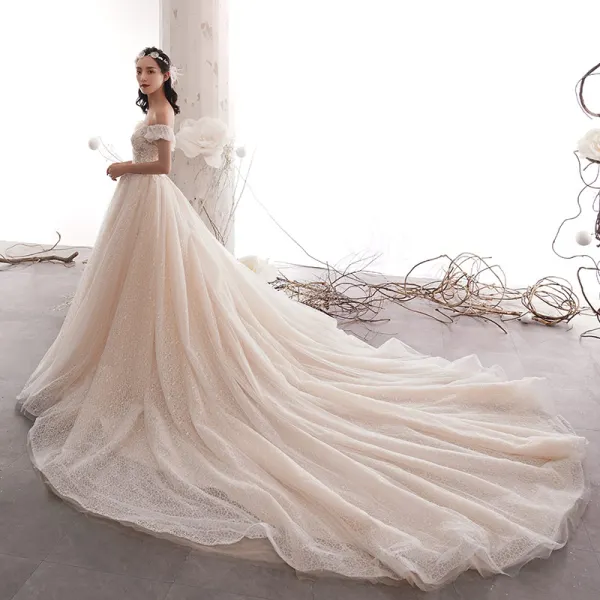 Pre Wedding Photoshoot Korean Wedding Dress 2019 Elegant Champagne Wedding Dresses Ball Gown Lace Off-The- Pre Wedding Photoshoot Korean Wedding Dress 2019 Elegant Champagne Wedding Dresses Ball Gown Lace Off-The-