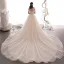 Best Champagne Lace Wedding Dresses 2019 A-Line / Princess Off-The-Shoulder Short Sleeve Backless Beading Glitter Tulle Cathedral Train
