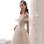 Best Champagne Lace Wedding Dresses 2019 A-Line / Princess Off-The-Shoulder Short Sleeve Backless Beading Glitter Tulle Cathedral Train