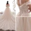 Best Champagne Lace Wedding Dresses 2019 A-Line / Princess Off-The-Shoulder Short Sleeve Backless Beading Glitter Tulle Cathedral Train