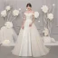 Vintage / Retro Champagne Outdoor / Garden Wedding Dresses 2019 A-Line / Princess Off-The-Shoulder Short Sleeve Backless Appliques Lace Beading Sweep Train Ruffle