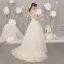 Vintage / Retro Champagne Outdoor / Garden Wedding Dresses 2019 A-Line / Princess Off-The-Shoulder Short Sleeve Backless Appliques Lace Beading Sweep Train Ruffle